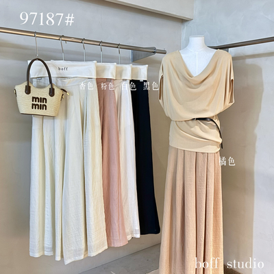 boff-26夏上新松弛感雪纺高腰半松紧显瘦会呼吸的阔腿休闲裤97187