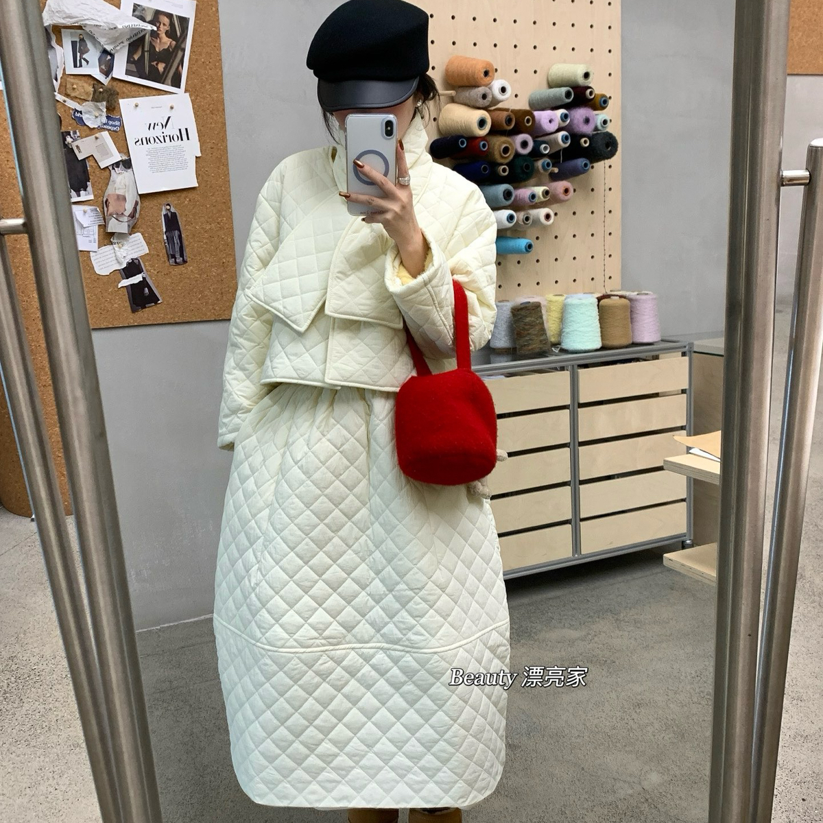 NONO/Beauty-性价比款韩系V领棉服+花苞半身裙套装(配围巾)88017