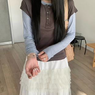 韩标拼接设计假两件长袖 26年春款 T恤A060 Breathe The