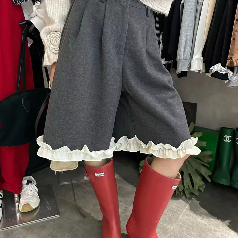 颜甄秋上新高腰压褶木耳边舒适压褶显瘦休闲裤YS12821