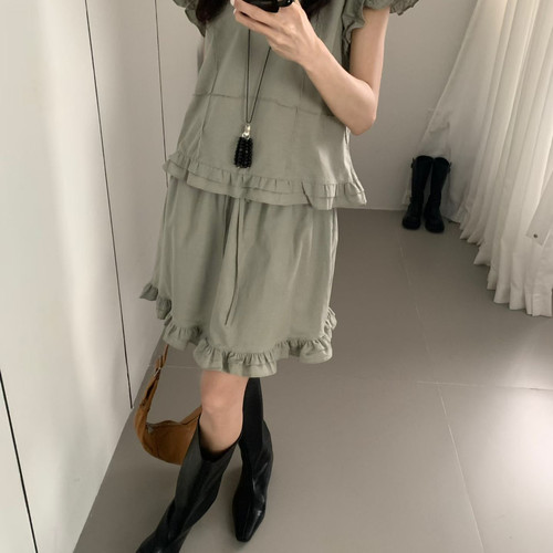 SEVEN-花边短袖小衫+不含安全裤半身裙两件套套装(不含挂件)22354