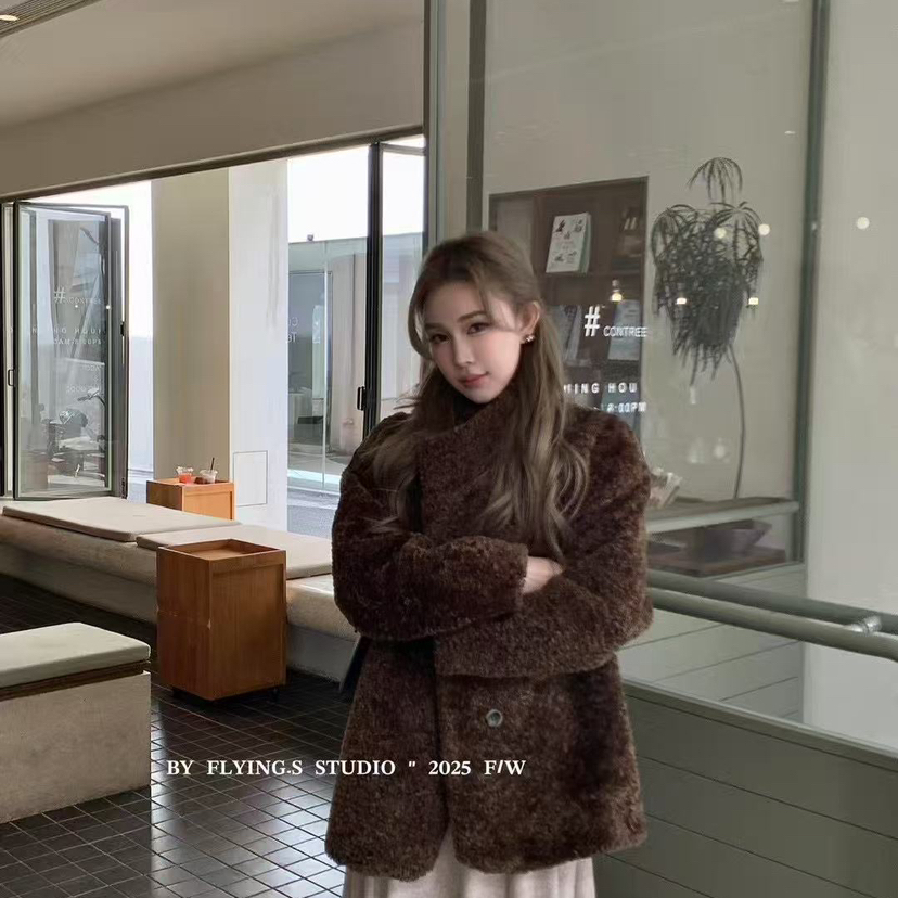 FLYING.S-冬上新休闲百搭立领暗门襟宽松加厚短外套YY8580