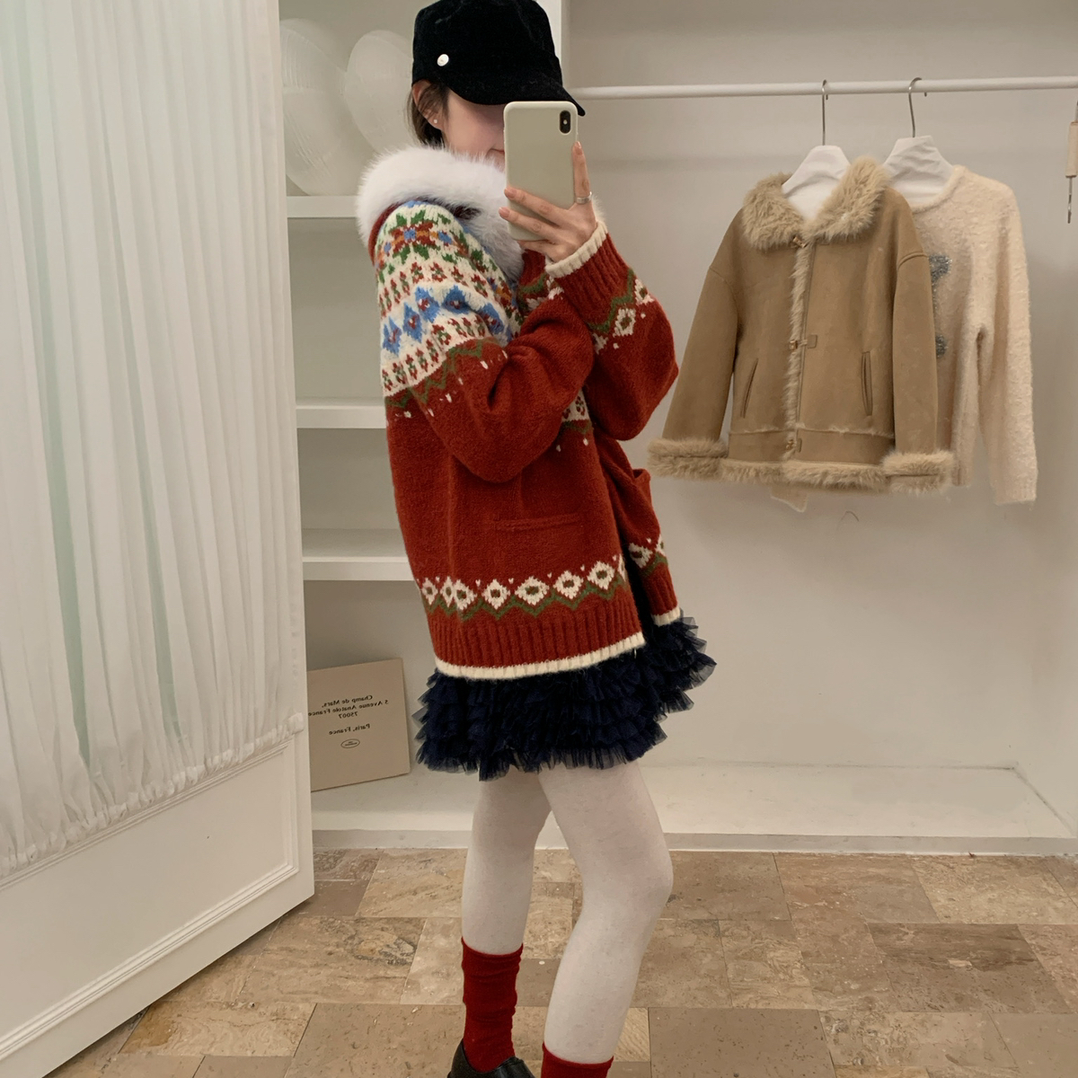 Already Full-美保暖爆款毛领拉链连帽针织开衫毛衣保暖毛衣M9555