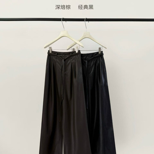 ONDO! STUDIO-秋上新法式复古宽松舒适PU皮裤(配腰绳)33589
