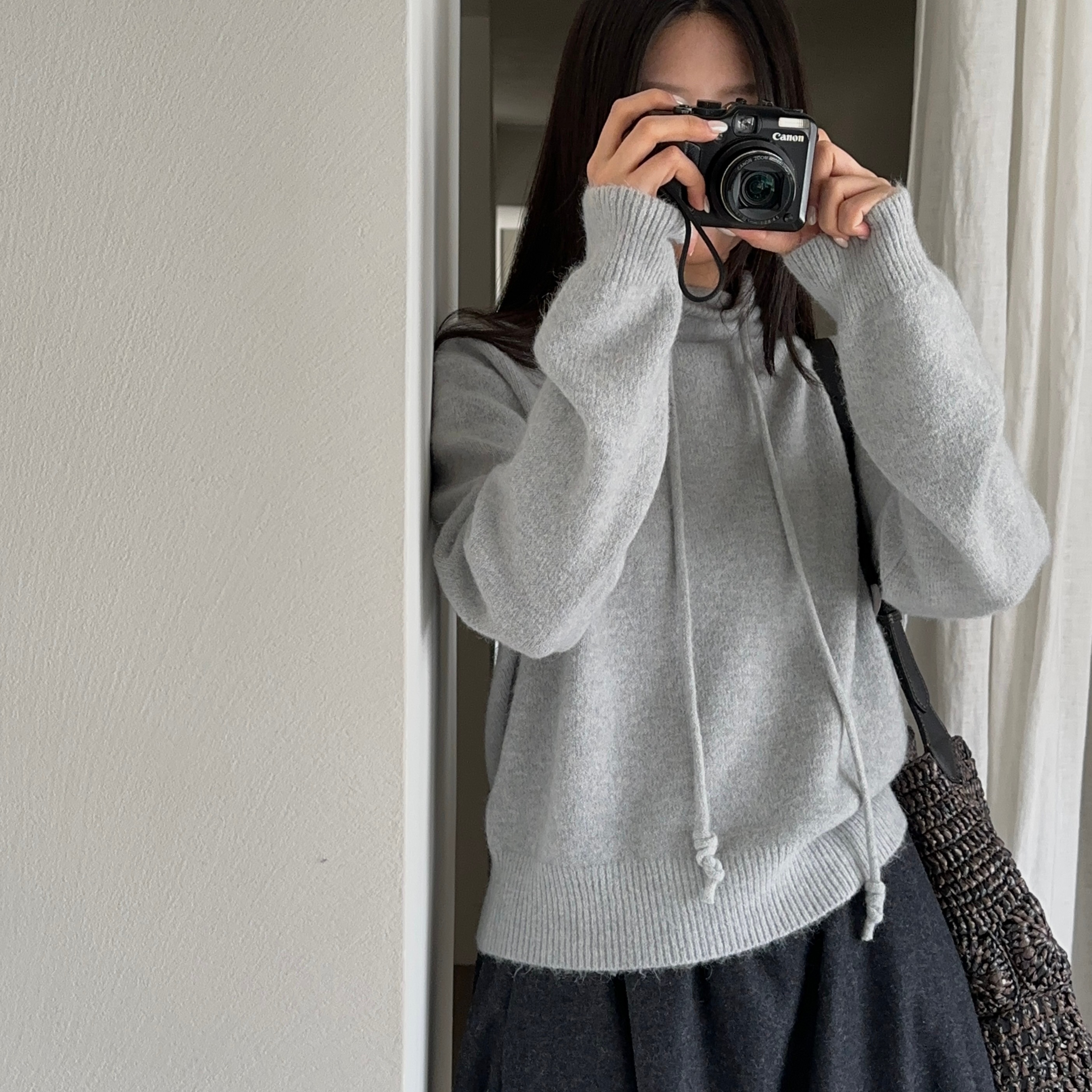 WEARELAB-冬上新简韩设计感高领系带加厚针织衫（含8兔毛）A2352