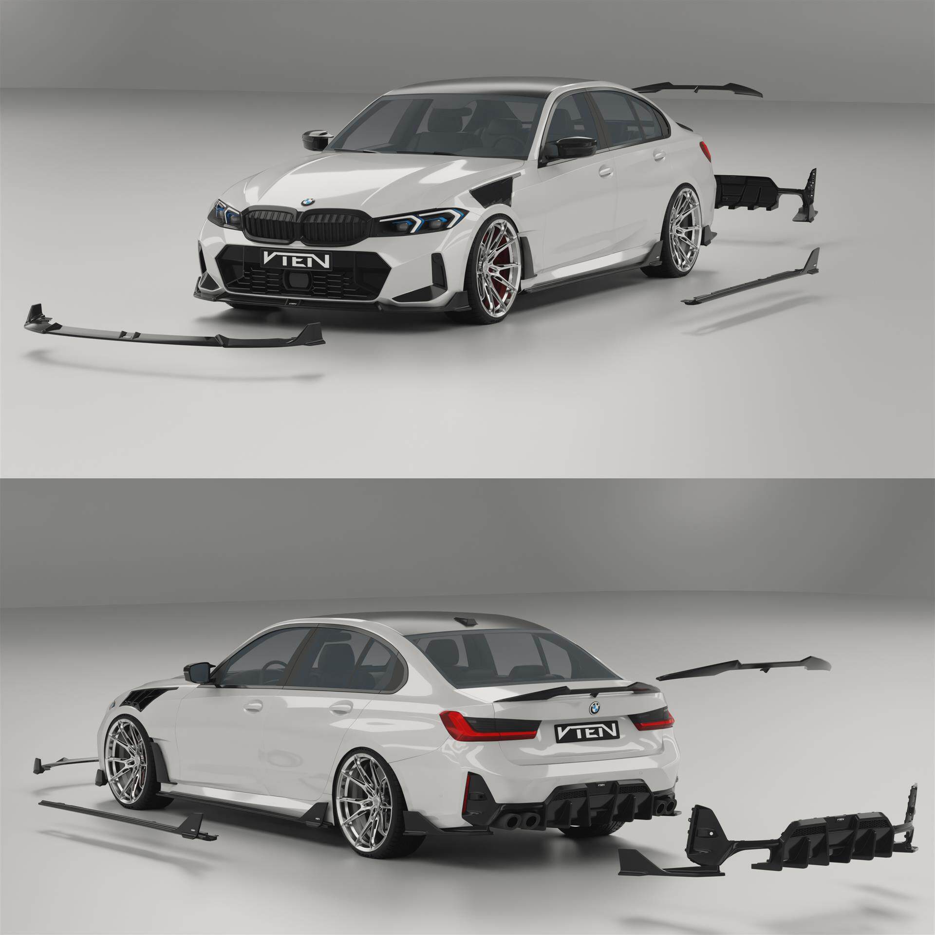 适用于宝马新3系VTEN二代套件G20/G28包围V2前唇侧裙后唇尾翼尾喉