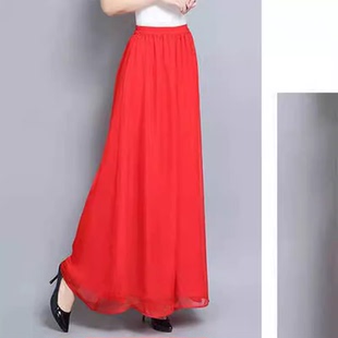 加长版大摆飘逸双层雪纺阔腿裤舞蹈服练功裤女高腰宽松垂感长裙裤