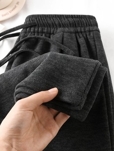 糯叽叽的裤子！深灰色高腰显瘦窄版加绒糯米裤慵懒宽松直筒休闲裤