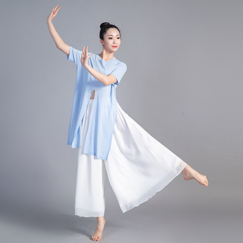 白色练功裤宽松飘逸垂感雪纺阔腿裤古典舞蹈服显瘦表演出服长裤群