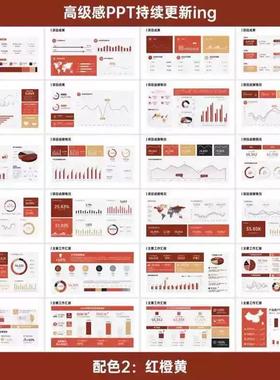 9色1200页高端蓝色红色中英文数据分析图表逻辑图工作汇报PPT模板