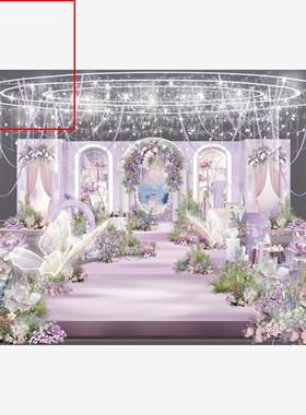 X090法式莫奈水晶花园风粉紫色花卉婚礼效果图psd源文件含输出文