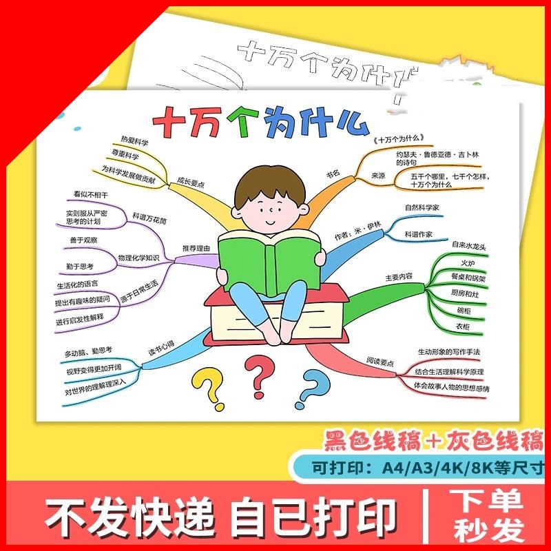 可打印十万个为什么思维导图手抄报模板小学生阅读好书推荐读后感