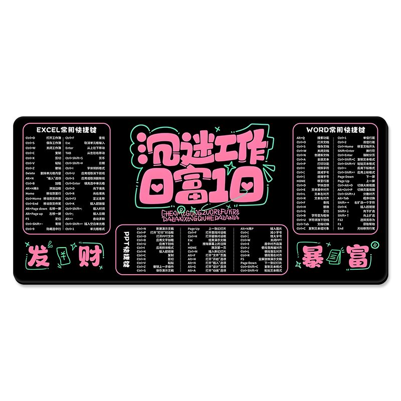 办公快捷键大全鼠标垫大号个性文字学生书桌垫电脑键盘手托桌面垫