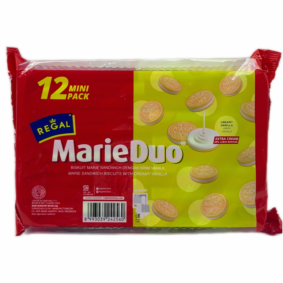 临期特价 印尼进口啵尔滋REGAL玛丽朵香草奶油味夹心黄油饼干240g