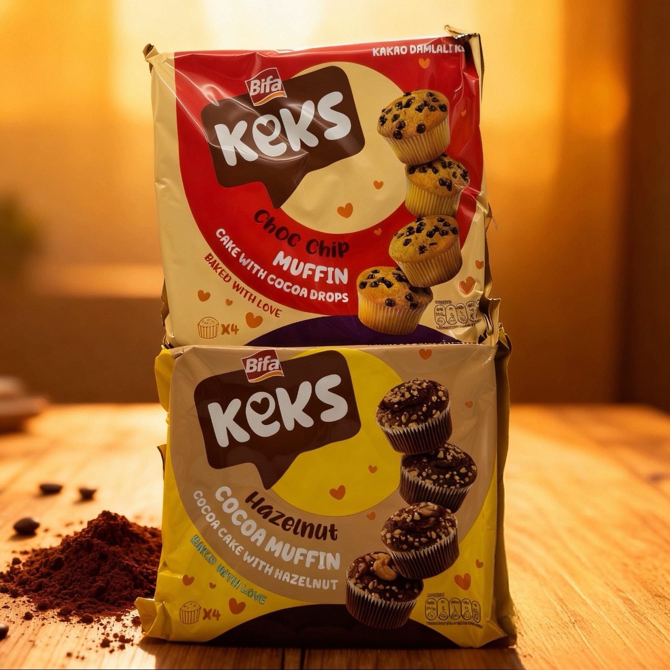 土耳其进口Bifa玛芬蛋糕200g(4个）巧克力味榛子可可味纸杯蛋糕