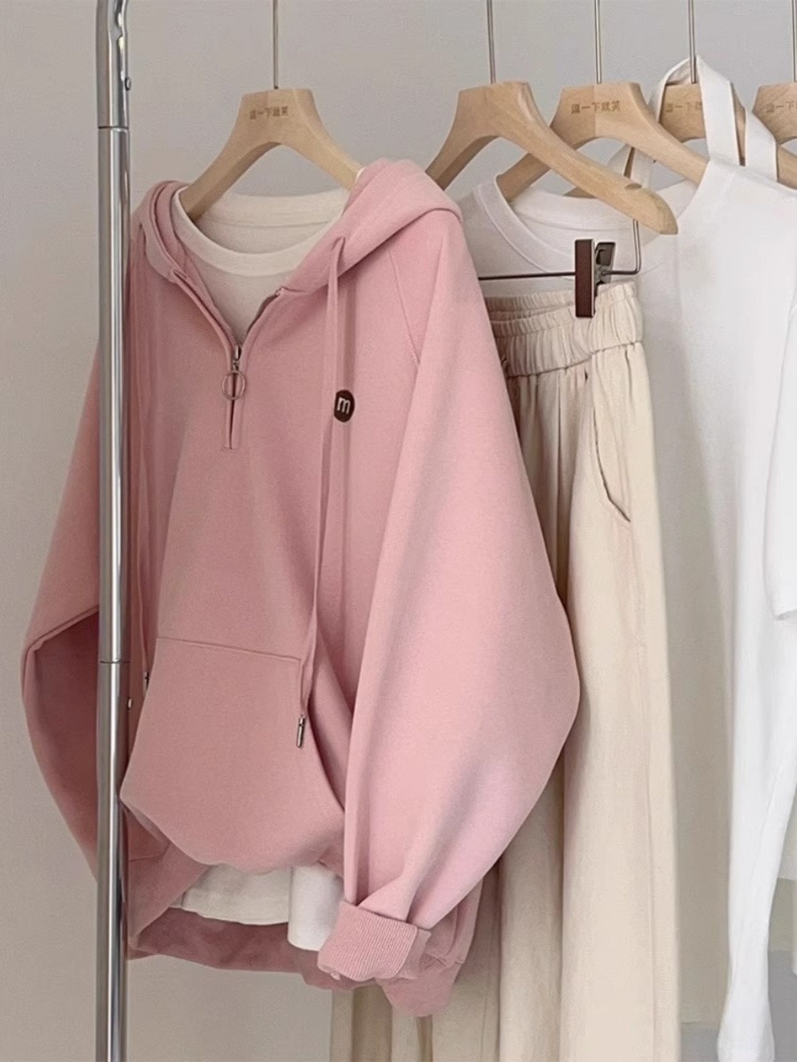 超大码150kg设计利基半拉炼连帽运动衫的妇女在秋冬衬里和加厚的