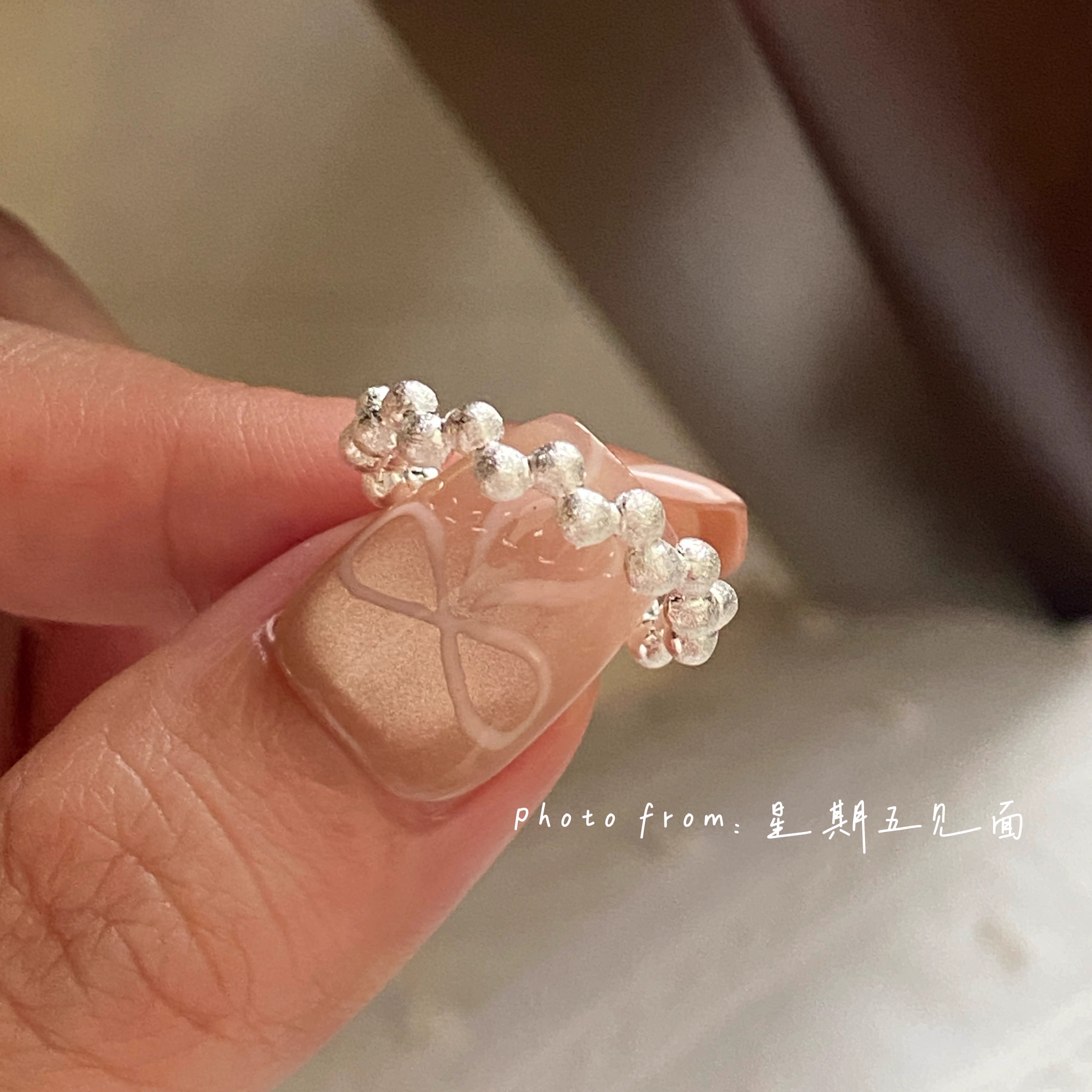 原创设计拉丝工艺泡泡纯银尾戒