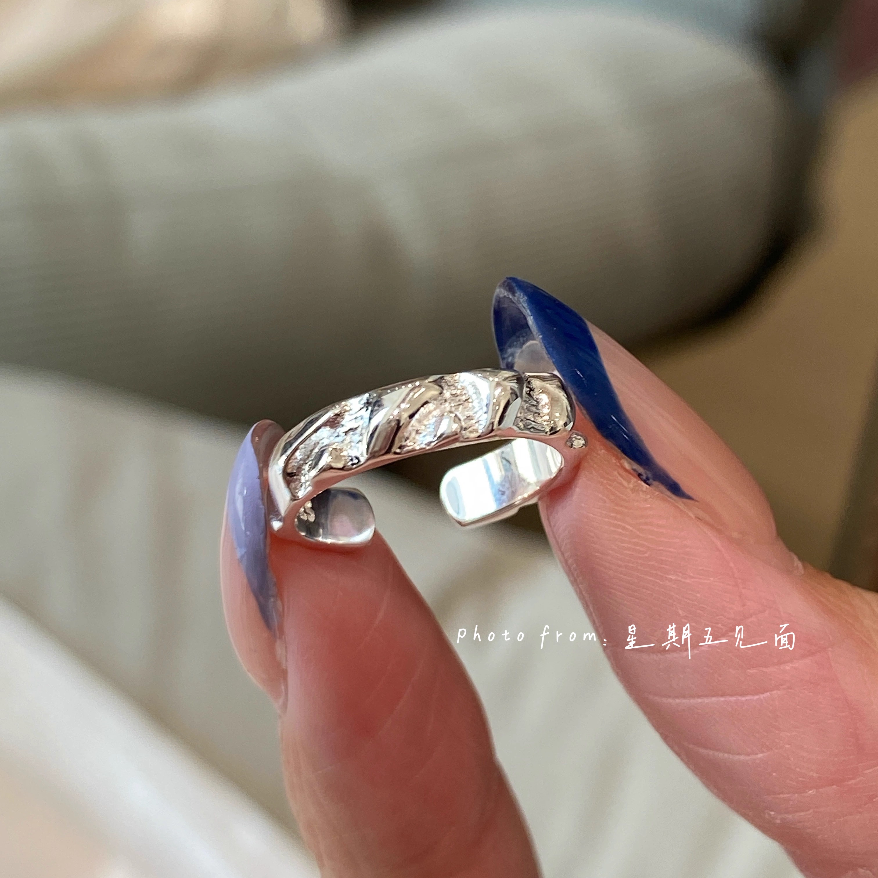 原创设计纹理宽面重工纯银尾戒