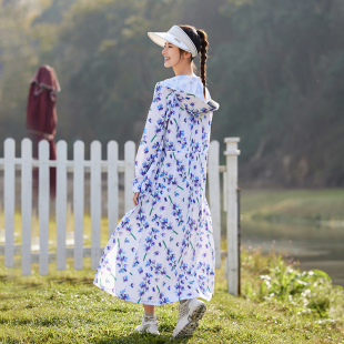 夏季 防晒衣女全身V轻薄冰丝凉感骑车碎花防晒服0325e 长款