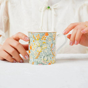 花卉家用陶瓷杯咖啡杯早餐茶杯水杯骨瓷伴手礼 骨瓷马克杯轻奢英式