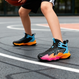 李宁儿童篮球鞋龙拳青少年新款拼接弹力减震系带高帮学生运动鞋