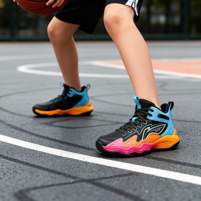 李宁儿童篮球鞋青少年新款龙拳拼接弹力减震系带高帮学生运动鞋