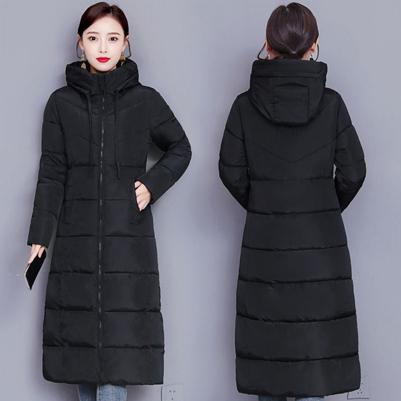 冬季女装棉衣长款2023新款时尚百搭过膝加厚羽绒棉服修身大码棉袄