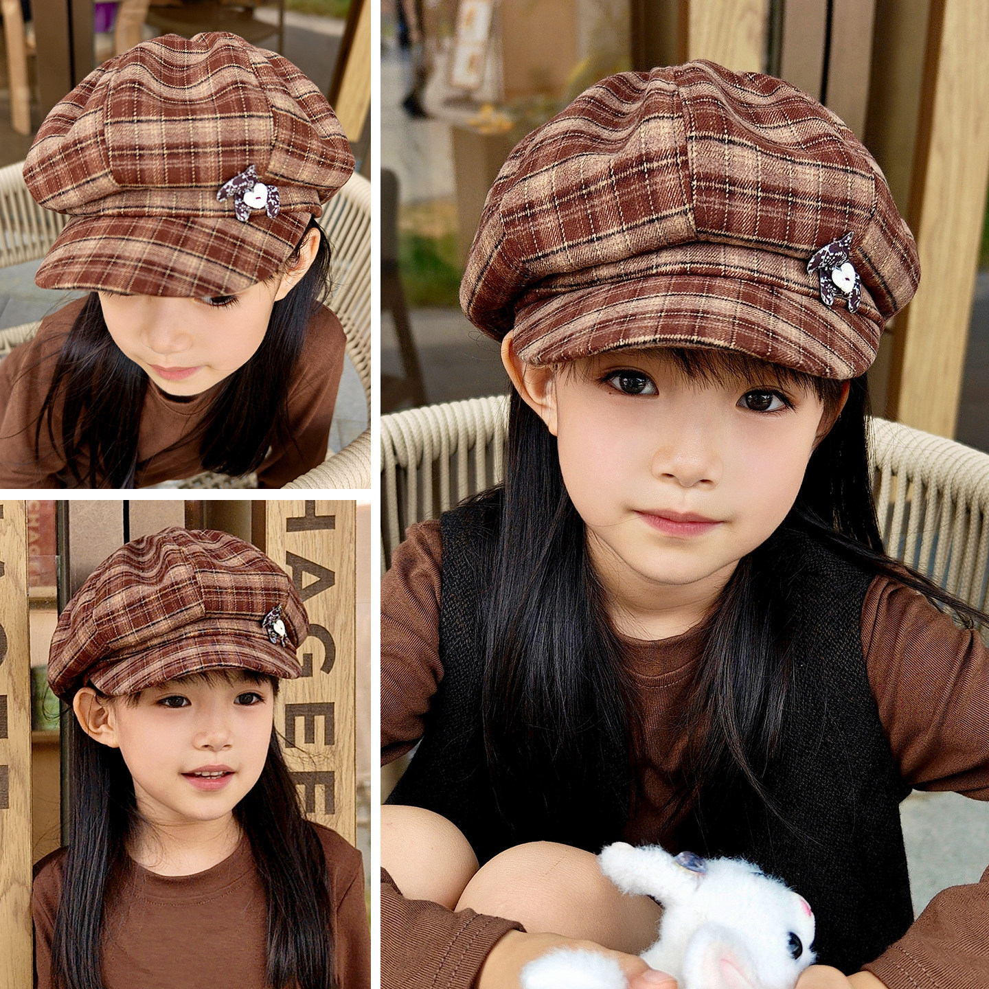 儿童贝雷帽春秋2025年新款八角帽女童秋冬百搭复古帽子男童画家帽