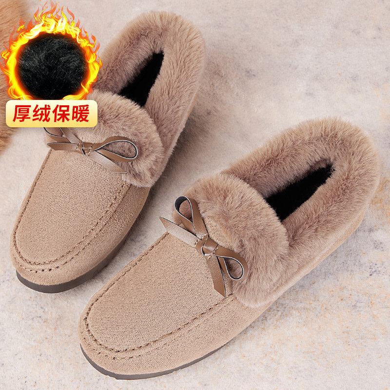 棉鞋女冬季加绒加厚保暖一脚蹬瓢鞋老人妈妈老北京时尚毛毛豆豆鞋