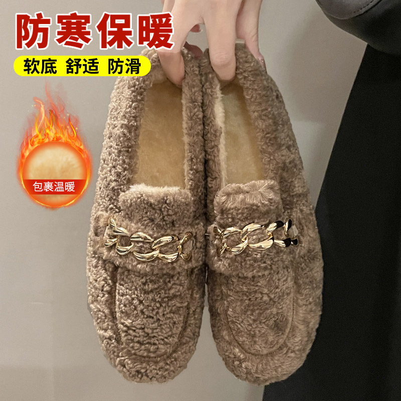 加绒加厚豆豆鞋女软底冬季