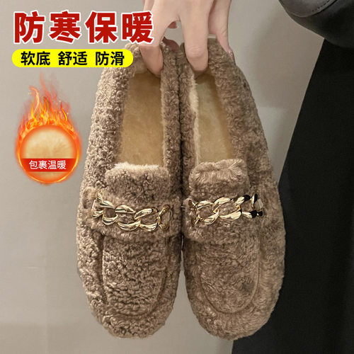 加绒加厚豆豆鞋女软底冬季