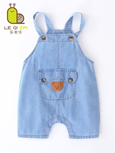 [断码清仓]婴儿牛仔背带短裤2025夏季可爱小熊按扣婴幼儿连体裤宝