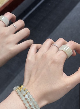 天然和田玉异型戒17.2*11.5mm