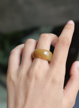 天然和田玉 精选糖白圆戒 21码 N7127