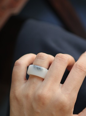 天然和田玉青花直切戒