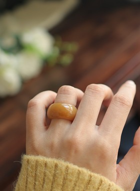 天然和田玉 14.5码 17.1*12.6mm糖玉圆戒 货号15181