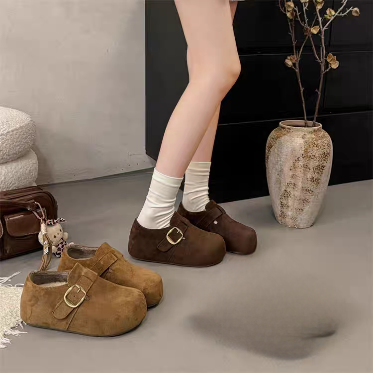 2025冬季新款款女士加绒博肯鞋厚底鞋  脚胖拿大一码