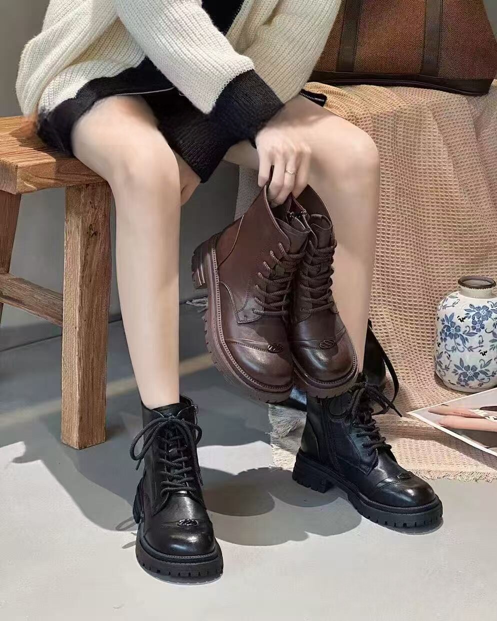 2025新款真皮马丁靴女厚底增高短靴英伦风复古加绒靴子,女鞋,马丁靴,淘宝优惠券,粉丝福利购,淘宝优惠卷