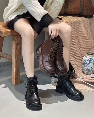 2025新款真皮马丁靴女厚底增高短靴英伦风复古加绒靴子