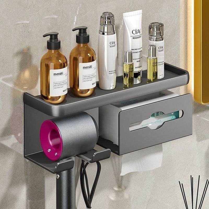 轻奢灰吹风机架子免打孔浴室置物架电吹风放置架壁挂架吹风三合一,家庭/个人清洁工具,吹风机置物架,淘宝优惠券,粉丝福利购,淘宝优惠卷