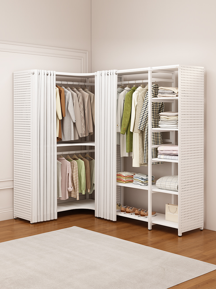 开放式金属衣柜卧室落地组合挂衣架带洞洞板家用转角步入式衣帽间