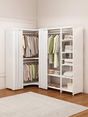 开放式金属衣柜卧室落地组合挂衣架带洞洞板家用转角步入式衣帽间