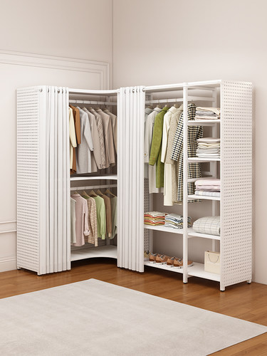 开放式金属衣柜卧室落地组合挂衣架带洞洞板家用转角步入式衣帽间