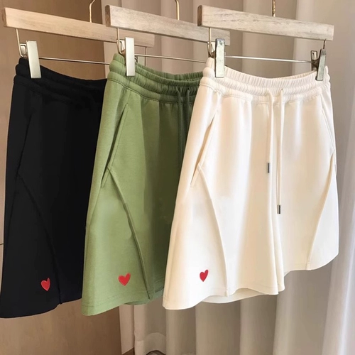 Шорты для отдыха, тонкие красные штаны, большой размер, для формы тела «груша», высокая талия, свободный крой, с вышивкой