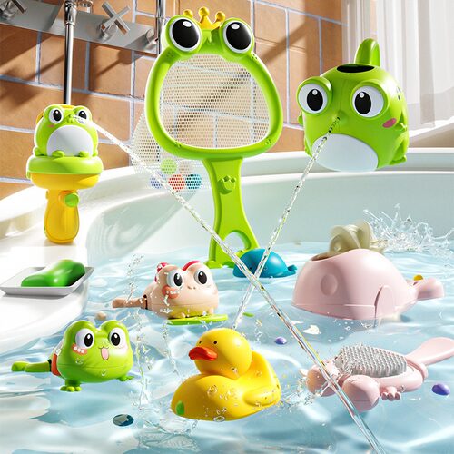 宝宝洗澡玩具花洒婴儿浴室戏水儿童玩具套装女孩男孩青蛙水枪网捞