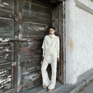 原创植物染 套装 复古风蝙蝠袖 套头毛衣长裤 针织衫 第二次心跳