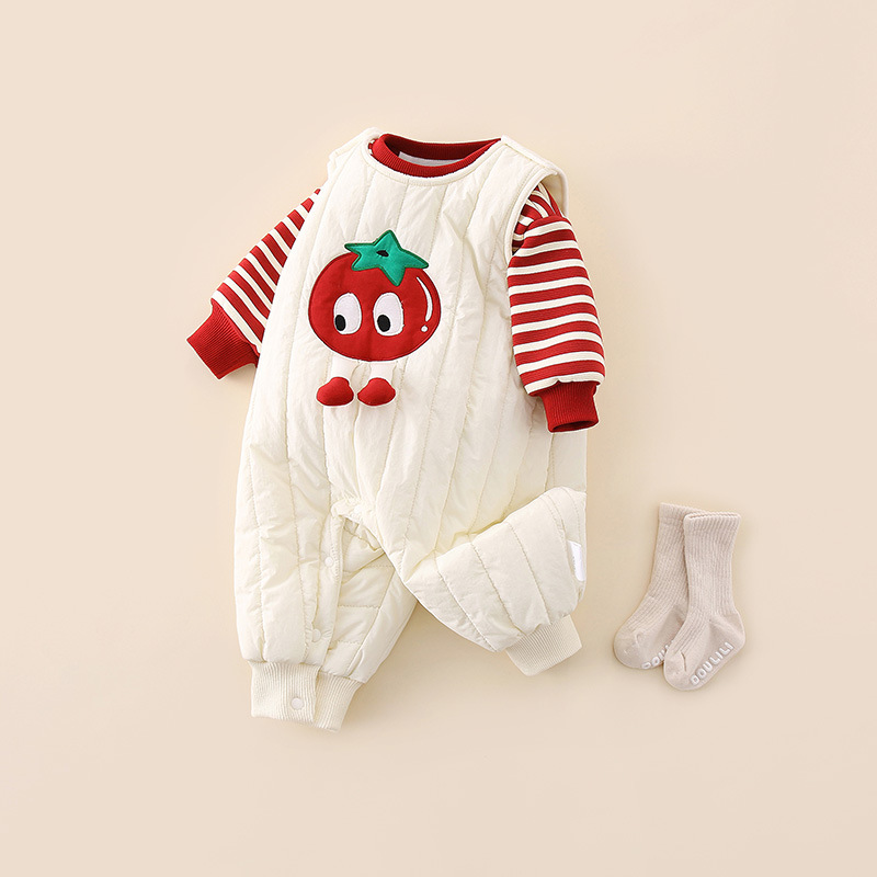 品牌清仓婴儿衣服秋冬装加绒连体衣套装新生儿冬季超萌保暖加绒哈