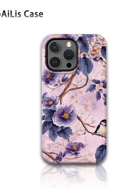 适用于iPhone16promax新款苹果15网红手机壳14/13菲林12新中式紫色花朵11二合一XR防摔xsmax高级感8plus小众7