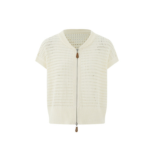 EATMI【镂空两穿】26SS夏日针织镂空亚麻落肩短袖开衫马甲上衣