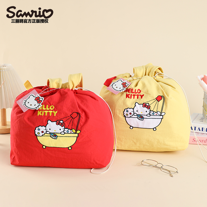 三丽鸥正版授权HelloKitty帆布夏日大容量手提包KT猫抽绳托特包女